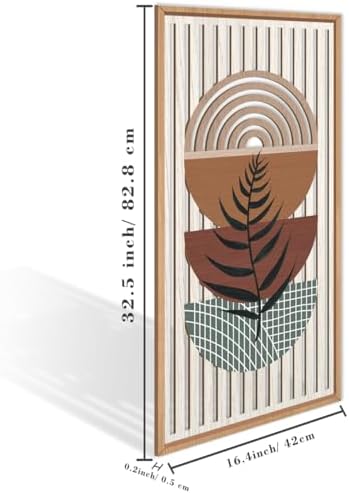IARTTOP Framed Boho Mid-Century Modern Wood Wall Art 16x32 Inch Large Bohemian Abstract Geometric Wooden Wall Decor Minimalist Brown Green Plant Decor for Bedroom Living Room Dining Room Set of 3 - Image 5
