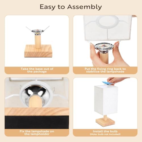 Small Table Lamp Set of 2, Square Short Bedside Lamps 2700K Warm LED with Linen Shade & Wood Base, USB Nightstand Lamps for Bedroom Living Room - Image 6