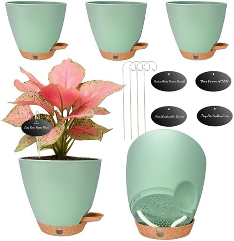 6 Inch Small Plant Pots for Indoor Outdoor Plants, 5-Pack, Self Watering by Fielda