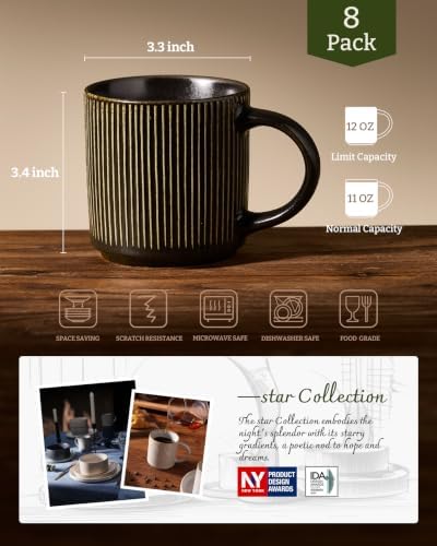 famiware Coffee Mug Set of 8, Star 12 oz Ceramic Mugs Cups Set with Handle - Image 6
