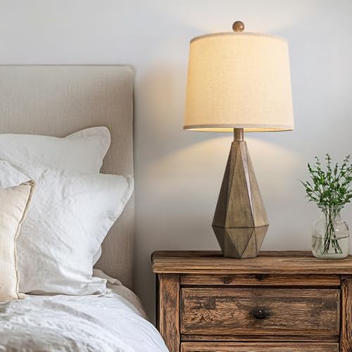 PoKat 23'' Farmhouse Table Lamps Set of 2, Brown Rustic Lamps for Living Room Bedroom Night Stands, Bedside Nightstands Living Room Table Lamps for End Side Table, Dark Wood Grain - Image 6