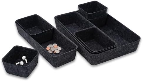 Welaxy Minimalist Felt Desk Drawer Organizer 8-Piece Charcoal Storage Bins by Welaxy