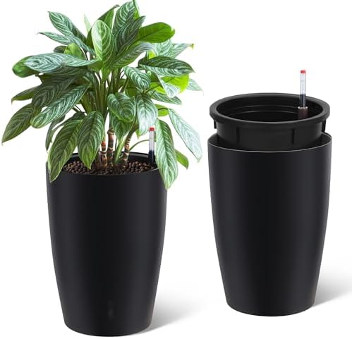 Garvee Tall Planters for Outdoor Plants, 16 in Planters Set of 2, Black by Garvee