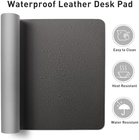 Aothia Leather Desk Pad Protector, Mouse Pad, Office Desk Mat, Non-Slip PU Leather Desk Blotter, Laptop Desk Pad, Waterproof Desk Writing Pad for Office and Home (Gray,23.6" x 13.7") - Image 6