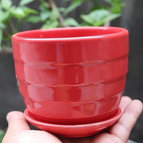 Cute 4.13 Inch Ceramic Home Garden Decoration Succulent Cactus Flower Pots Container -Plant Not Included，Red - Image 5