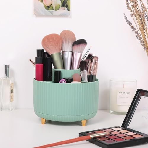 SKYDUE 360 Degree Rotating Desk Organizer, Dual-Purpose Pencil Pen Holder for Desktop, Rotating Desk Pen Organizer with 5 Slots, Pencil Cup for School, Home, Office Supplies (Bean Green) - Image 5