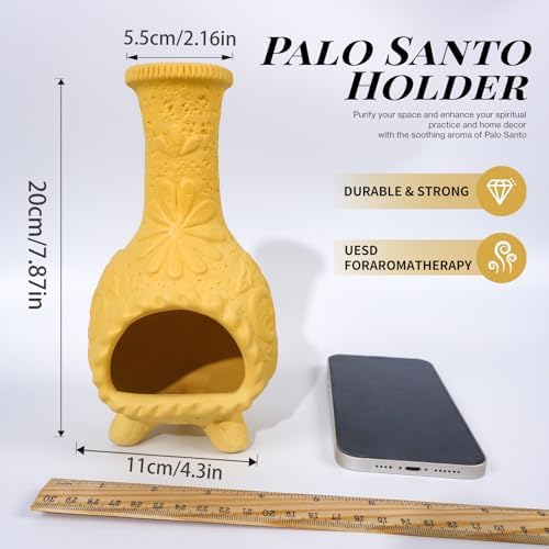 Yellow Floral Palo Santo Chiminea,Smudge Stick-Incense Cones Burner Holder - Image 2
