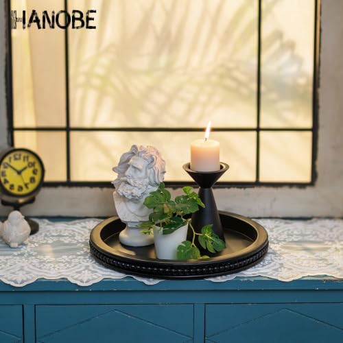 Hanobe Black Decorative Tray for Coffee Table, Round, Beaded Edge - Image 3