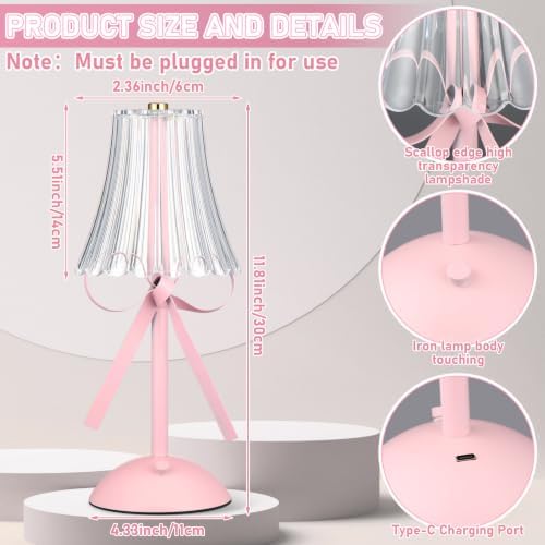 Chunful Pink Bow Lamp USB Desk Acrylic Decor for Bedroom - Image 2