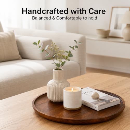 Multi-Purpose Acacia Wood Round Serving Tray for Ottoman Living Room Decor - Image 4