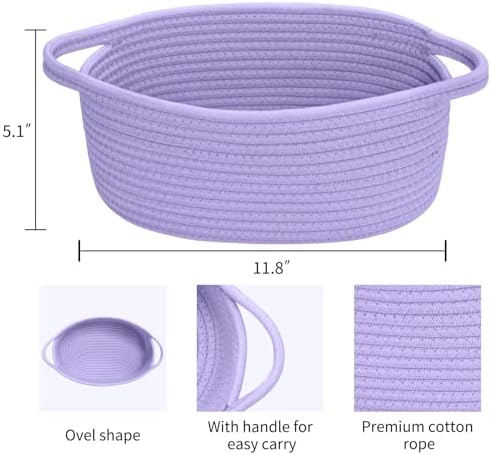 ABenkle Small Basket with Handles, Boho Decorative Rope Woven Dog Cat Toy Storage Bin Shelf Storage Organizer, Easter Christmas Gift Basket, 12"x8"x5" - Image 2