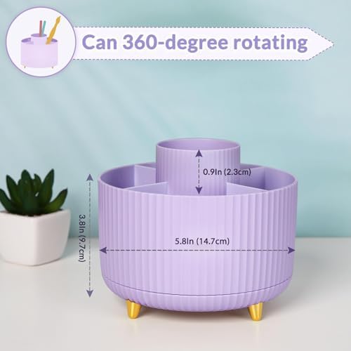 SKYDUE 360 Rotating Purple Pen & Art Supply Organizer - 5 Slot Desk Organizer for Office, School, Home - Image 6