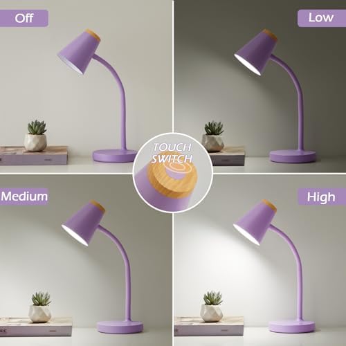EJIAXIN Desk Lamps for Home Office - Small LED Desk Lamp Touch Dimmable Reading Light for College Dorm Room - Adjustable Flexible Gooseneck Table Lamp for Bedside Bedroom Nightstand Purple - Image 2