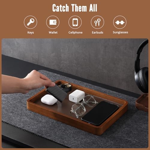 ProCase Wood Valet Tray for Men, Key Tray, Desk & Nightstand -DarkBrown - Image 5