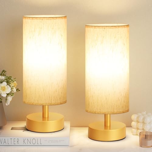 Table Lamps Set of 2 （Cream Shade- Gold Base, 11.6" Inline Control） by PartageiZ