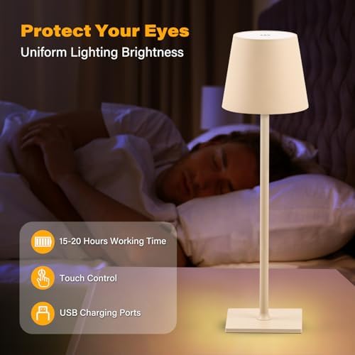 CHLORANTHUS 2 Pack Cordless Table Lamps, 3 Colors Stepless Dimming, 5000mAh Rechargeable Battery LED Desk Lamp for Bedroom/Couple Dinner/Desk/Cafe/Dining Room/Terrace - Image 5
