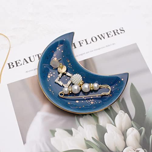 Soddeph Small Moon Ceramic Jewelry Tray, Decorative Trinket Dish, Ring Holder Plate, Modern Accent Tray for Bathroom, Nightstand, Entryway Table, Vanity (1, Blue) - Image 3