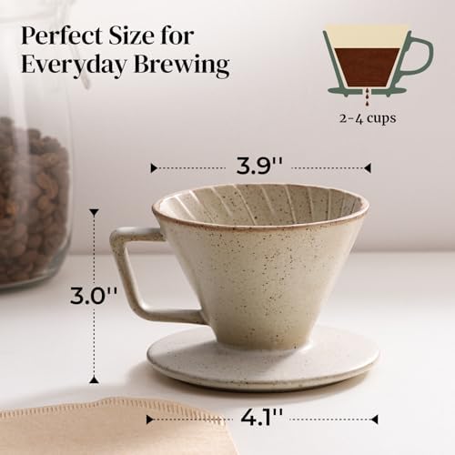 DOWAN Pour Over Coffee Maker, Non-Electric Pour Over Coffee Dripper, Manual Brew Maker, Single Cups Porcelain Slow Brewing Accessories for Gifts, Grey - Image 2