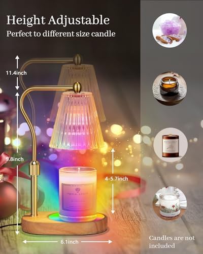 Engpure Candle Warmer Lamp with 7 LED Colors Changing,Candle Warmer with Timer Dimmer, Electric Candle Lamp with Adjustable Height Home Decor for Secented Jar Candles Christmas Gift for Mom Women - Image 4