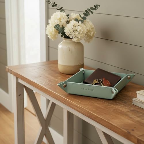 UnionBasic Valet Tray, Jewelry Tray for Rings Earrings, Entryway Catchall Caddy for Coins Keys Change, Nightstand Organizer Bedside Valet Holder, Trays for Electronic Gadgets, Lychee Mint Green - Image 4