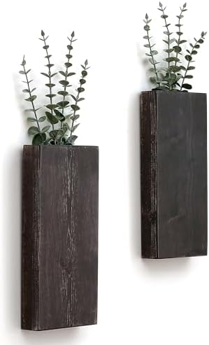 2 Pack Wood Wall Planter Vase for Greenery and Dried Flowers (Expresso) by GRIDFORTE