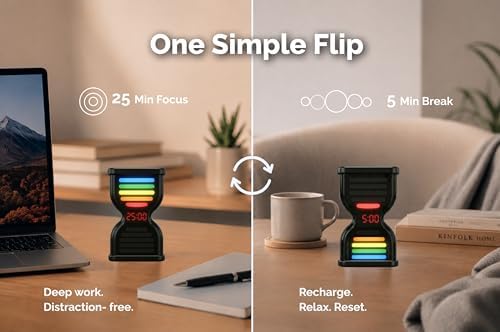 Pomodoro Timer for Productivity, Visual Countdown with Light Flow, Flip Timer 25/5 min, Custom Countdown Count-up, USB-C Rechargeable, Silent, Study for Kids Students ADHD Gift Work Classroom Office - Image 3