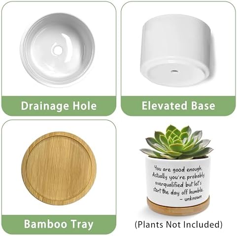 Motivational Quote Planter Pots, Inspirational Gifts for Women Men, You are Good Enough Positive Ceramic Succulent Plant Flower Planters for Home Office Desk Table Shelf(No Plants) - Image 6