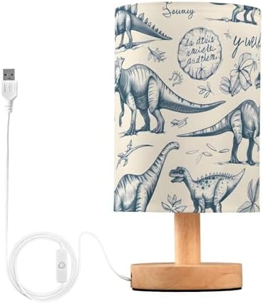 ALAZA Dinosaurs Dino Lamp for Girls Boys Bedroom Bedside Table Lamp with USB Port LED Kids Nightstand Lamp Wood Base Desk Living Room Decor by ALAZA
