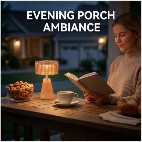 Cordless Glass Table Lamp - Small Battery Operated Lamp with 6H Timer, Vintage Fluted LED Battery Powered Lamps, Amber Glam Accent Nightstand Light for Bedroom, Bathroom, Patio (Amber+Small - Image 6