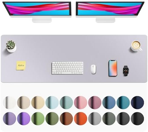 Aothia Faux Leather Desk Mat - Non-Slip PU Leather Desk Blotter, Waterproof Writing Surface, Large Desk Pad for Office & Home (Smoky Lavender, 55" x 17") by AothiaSimpleNaturalUnique