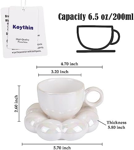 Koythin 6.5oz Sunflower Saucer Mini Ceramic Mug, Pearl White Tea Latte Cup - Image 2
