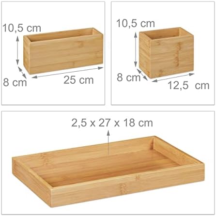 Relaxdays, Set of 4, Pen Holder, Tray, Desk Organiser for Office Utensils, Bamboo, Natural, 11.5 x 27 x 18 cm - Image 5