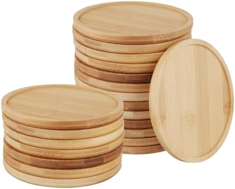 HOIGON 20 Pack Round Bamboo Coasters, 5 Inch Natural Wooden Coasters, Round Bamboo Tray Saucer Set for Drinks, Crafts, Succulents by HOIGON