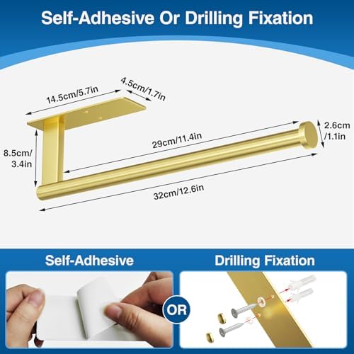 Paper Towel Holder Under Cabinet, Self-Adhesive or Drilling, Gold - Image 5