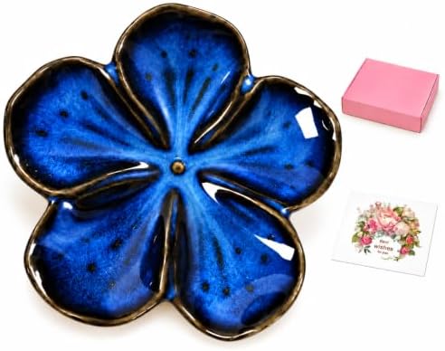 Ceramic Flower Jewelry Ring Trinket Dish Tray for Women, Sapphire Blue by Rfirady