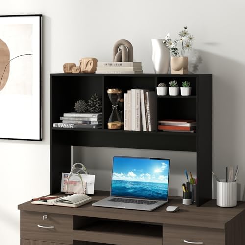 GIANTEX Desktop Bookshelf, Countertop Storage Hutch with 4 Shelves for Computer Desk, Dressing Tabletop Display Rack, Multipurpose Desk Hutch Storage Organizer for Home Office Dorm (Black) - Image 2