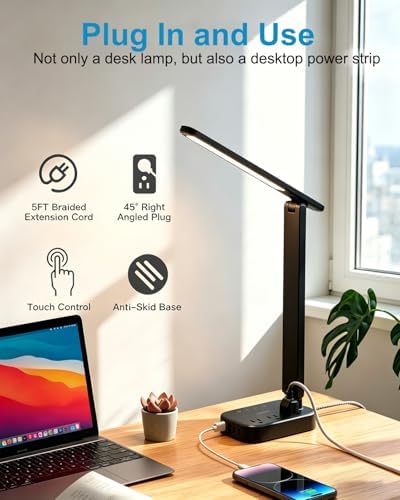 LED Desk Lamp Power Strip with 4 USB 3 Outlets, Dorm Room Essentials, Black - Image 6