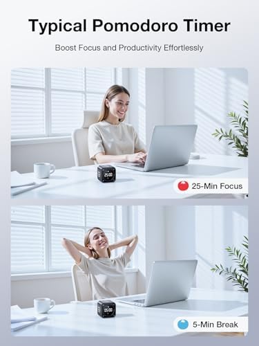 TK3 Pomodoro Timer Cube, Desk Productivity Timer with 5/10/30/60 Min Presets, Custom Countdown, Stopwatch, Clock, 3 Alarm, Silent, Vibrate & Sound Mode, for Task, ADHD, Study, Kitchen (Obsidian Black) - Image 2