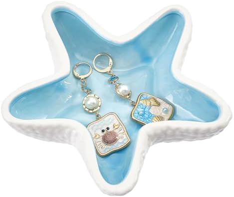 1PCS Ceramic Jewelry Dish Starfish Jewelry Dish Ceramic Holder Ring Trinket Tray Ocean Themed Decorative Trinket Plate for Rings Earrings Necklaces Bracelet Watch Keys Candle Holders by HOBBIESAY