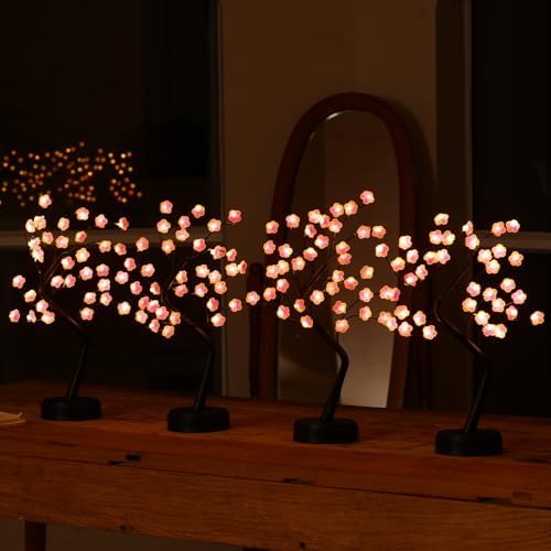 4 Pack Cherry Blossom Tree Lamp, 18inch 36 Led Bonsai Tree Lights, Battery/USB Operated Japanese Decor Night Lights for Teacher Appreciation Graduation Back to School Bedroom Home Gift, Warm White by nakolulu