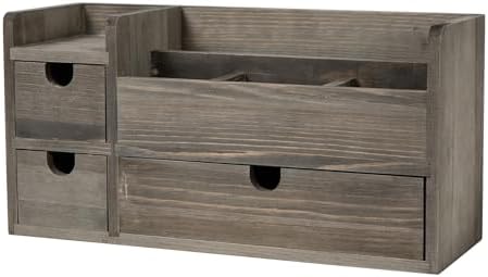 Rock Grey Wooden Desktop Organizer 3 Drawers Office Supplies Storage Caddy Stationery Box Mail Holder Note Pads Makeup Tools Cosmetics - Image 3