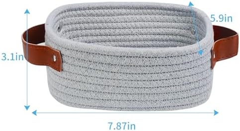 ABenkle Small Storage Basket, Mini Rope Woven Baskets, Cute Shelf Closet Storage Organizer, Boho Decorative Toy Bin for Nursery, Living Room, Spa, Empty Gift Basket - XS,Grey - Image 2
