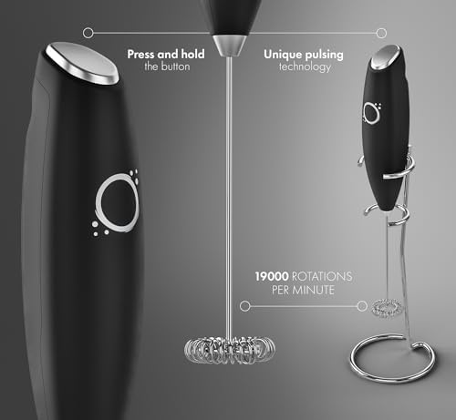 Battery Operated Milk Frother Handheld with Stand, Coffee Mixer Wand, Black - Image 5