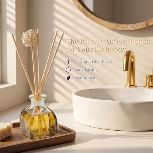 Ocean Reed Diffuser Set, 2 Pack 1.7 fl oz Glass Bottles, 5 Rattan Sticks & Rattan Ball, Plant-Based Non-Toxic Essential Oil, Fresh Long-Lasting Home Fragrance for Bathroom Living Room - Image 3