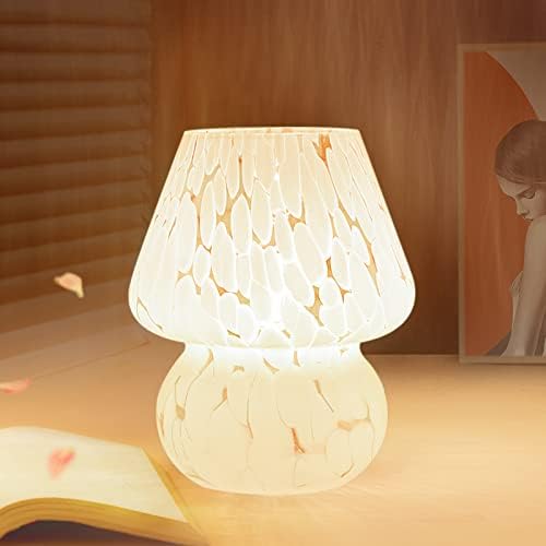 ONEWISH Mushroom Lamp Small Bedside Table Lamp-Nightstand Nightlight Dimmable Stepless, Translucent Glass White Desk Lamp for Bedroom Dorm Living Kitchen, Murano Style Aesthetic Cute Home Decor by onewish