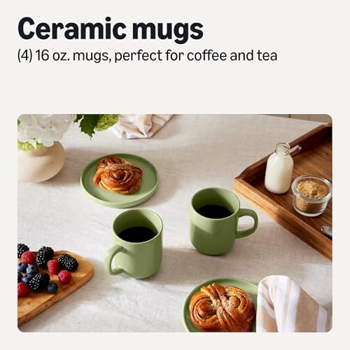 Amazon Basics Glazed Stoneware Coffee and Tea Mugs, Ceramic 4-Piece Set, 16 oz, Microwave, Freezer and Dishwasher-Safe, Stain-Resistant, Olive - Image 2