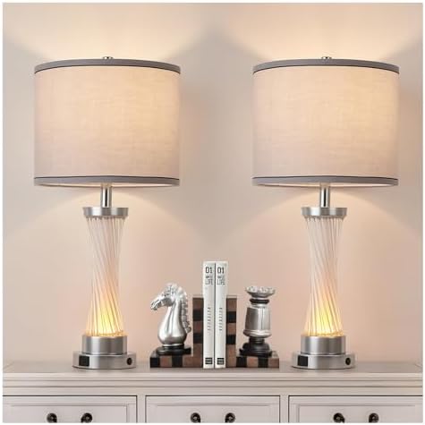 3-Way Dimmable Table Lamp Set of 2,Touch Control Lamp with Night Light,Modern Crystal Table Lamps for Bedroom,Living Room，Bedside Lamps with USB A+C Ports，Fabric Lampshade(Blubs Included) by Illuminatingyoumeandhim