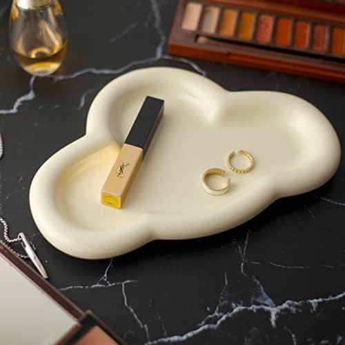 Jewelry Dish Trinket Tray for Women, Ring Holder, Unique Cloud Shape Ceramic Plate Cute Things Vanity Aesthetic Room Decor Mother's Day Birthday Christmas Warm House Gifts (Crème) (JT001) - Image 5