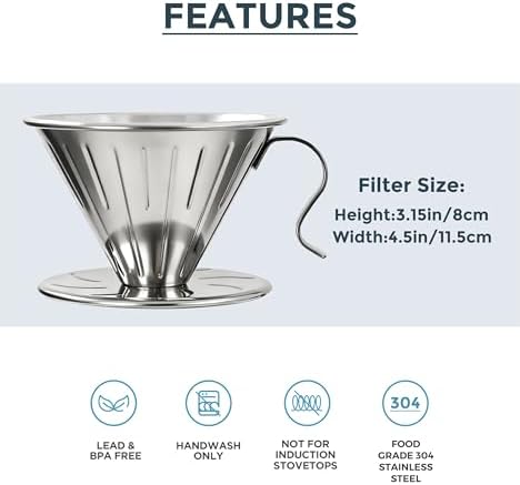 AGOGO Stainless Steel V60 Coffee Dripper & 50 Paper Filters, Sliver - Image 6