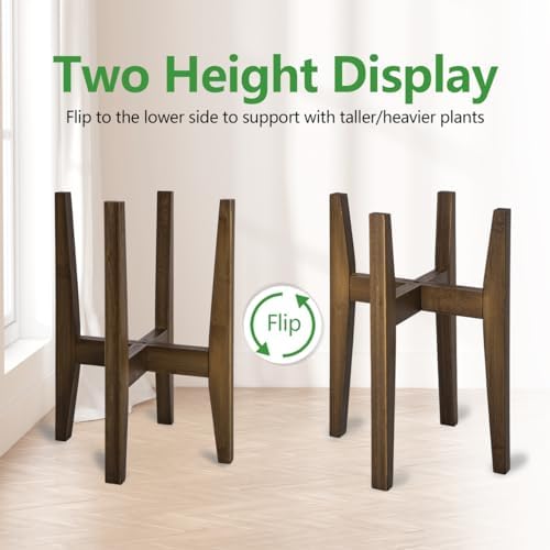 OERGKE 2 PACK Adjustable Plant Stand Indoor, Bamboo Mid Century Modern Plants Stands, Corner Flower Holder for Living Room, Fits 8 to 12 Inches Pots, (Pot & Plant Not Included)(Walnut) - Image 4